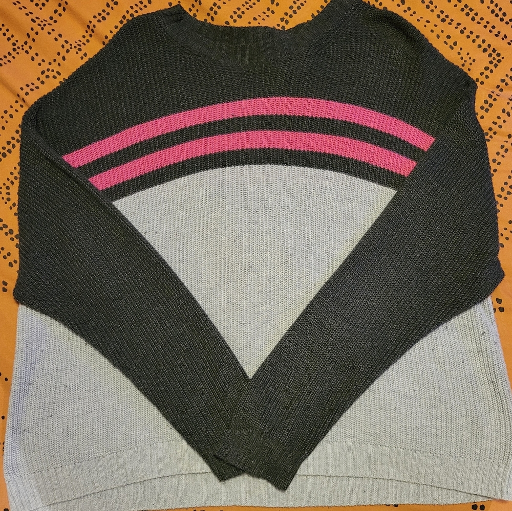 XL American Eagle Striped Grey/Green/Pink Sweater